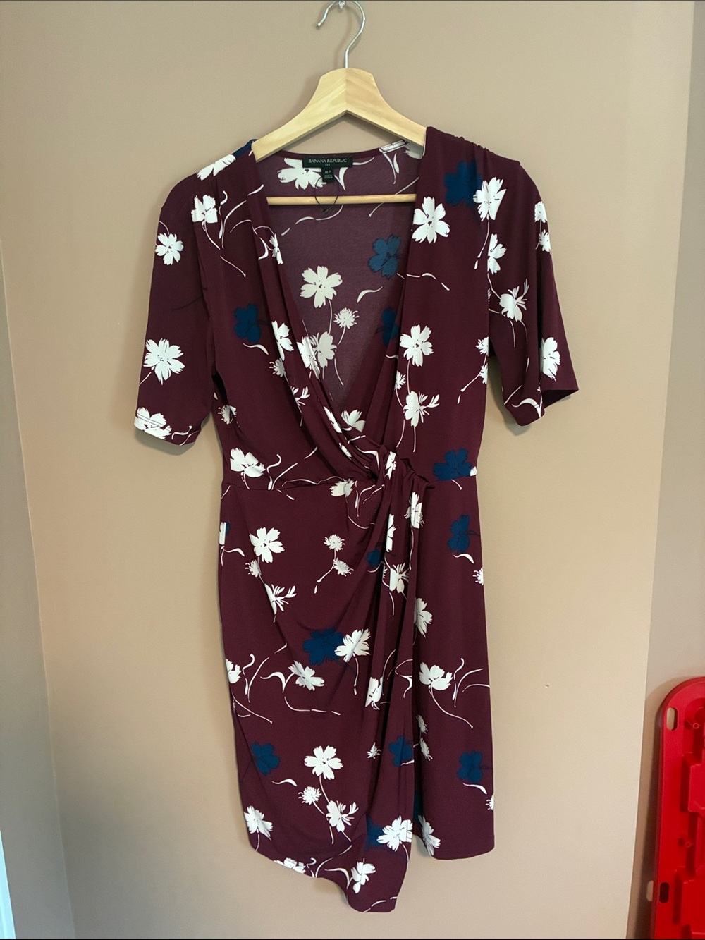 Banana Republic Burgundy Floral Midi Wrap Dress